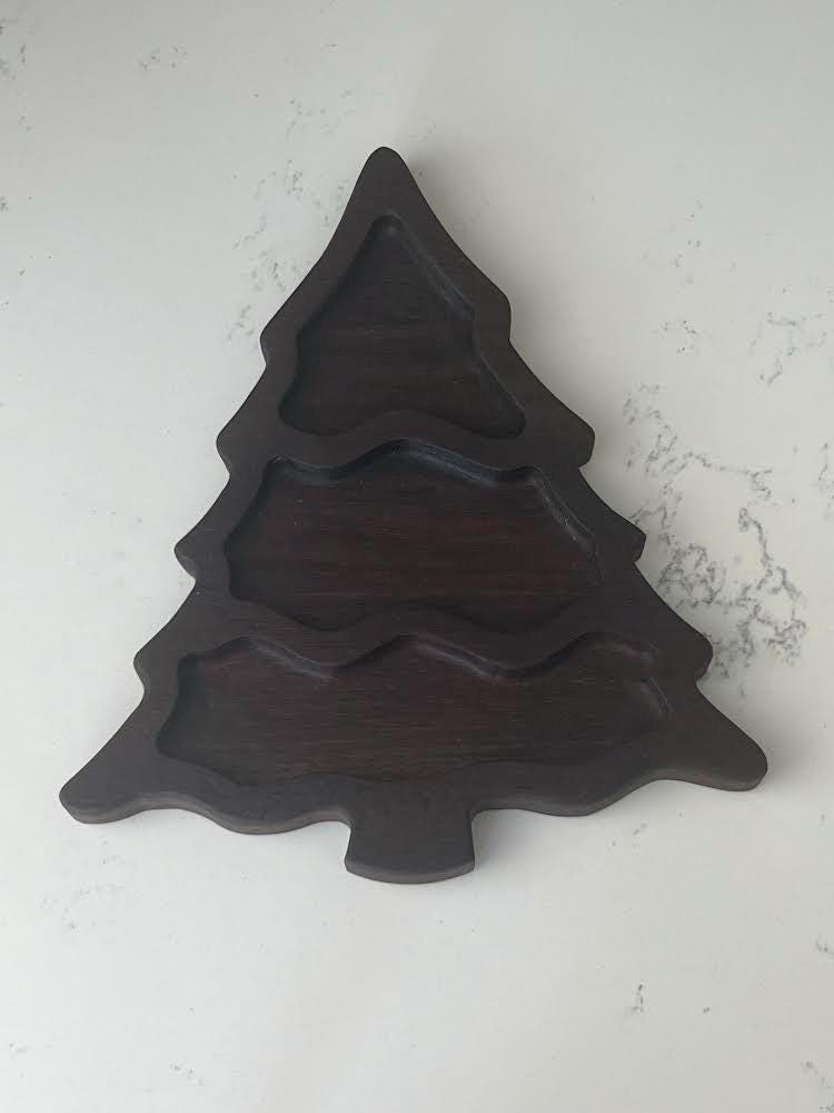 Christmas tree wooden appetizer serving tray, Walnut solid piece- No glue, Perfect for holiday parties