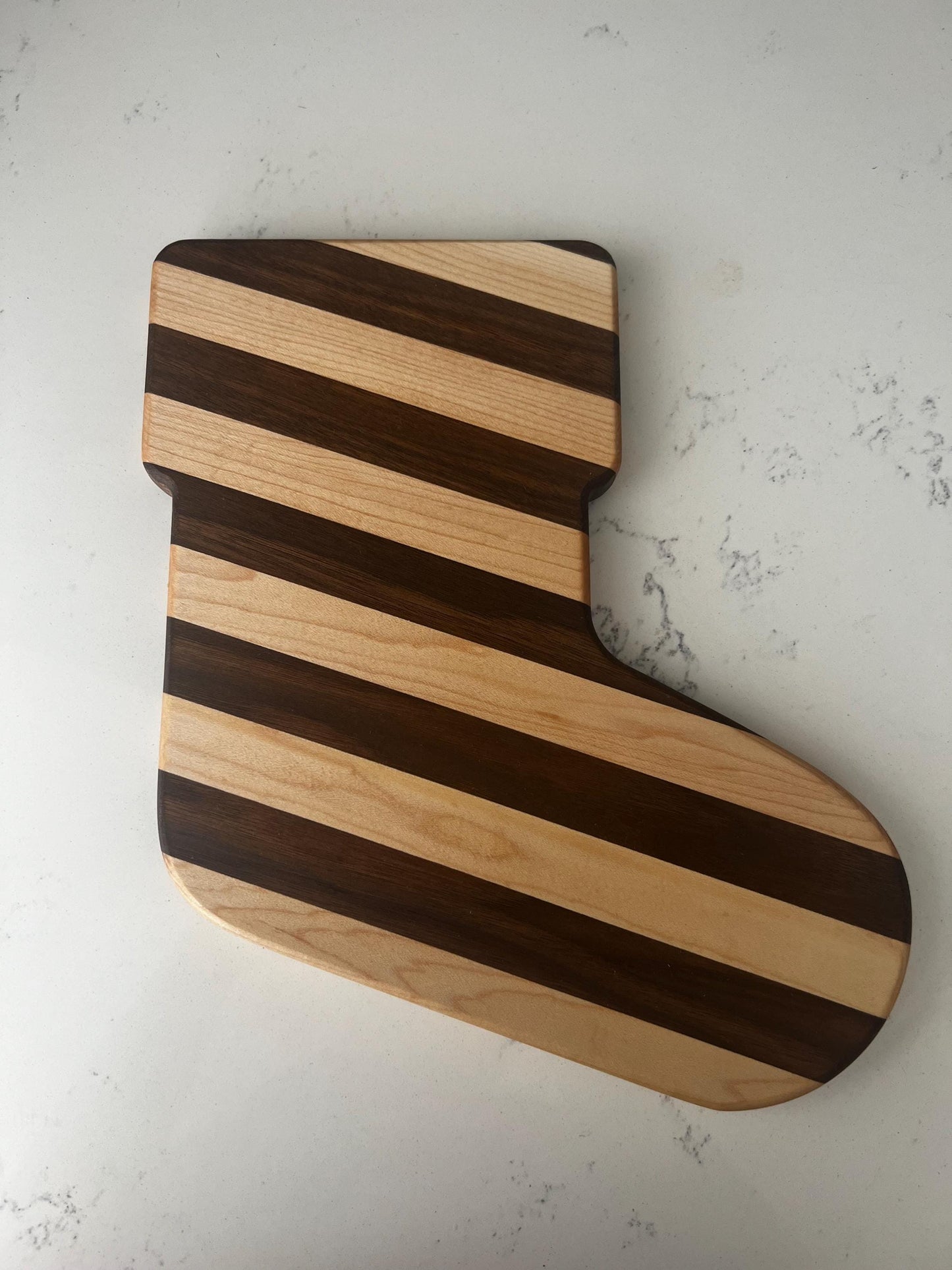 Unique Christmas Gifts Stocking Shaped Charcuterie Board For Entertaining- Maple and Walnut