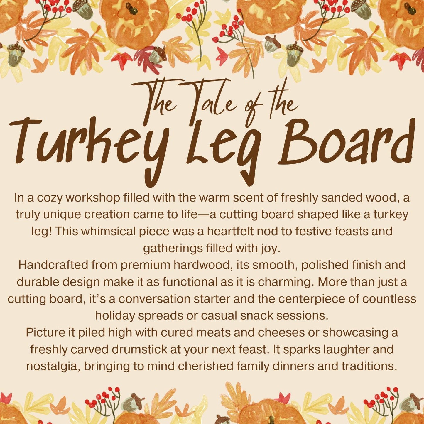 Fun Holiday Cutting Board Turkey Leg- Walnut Solid Piece- No Glue, Cutting Board Unique Thanksgiving Charcuterie Serving Board