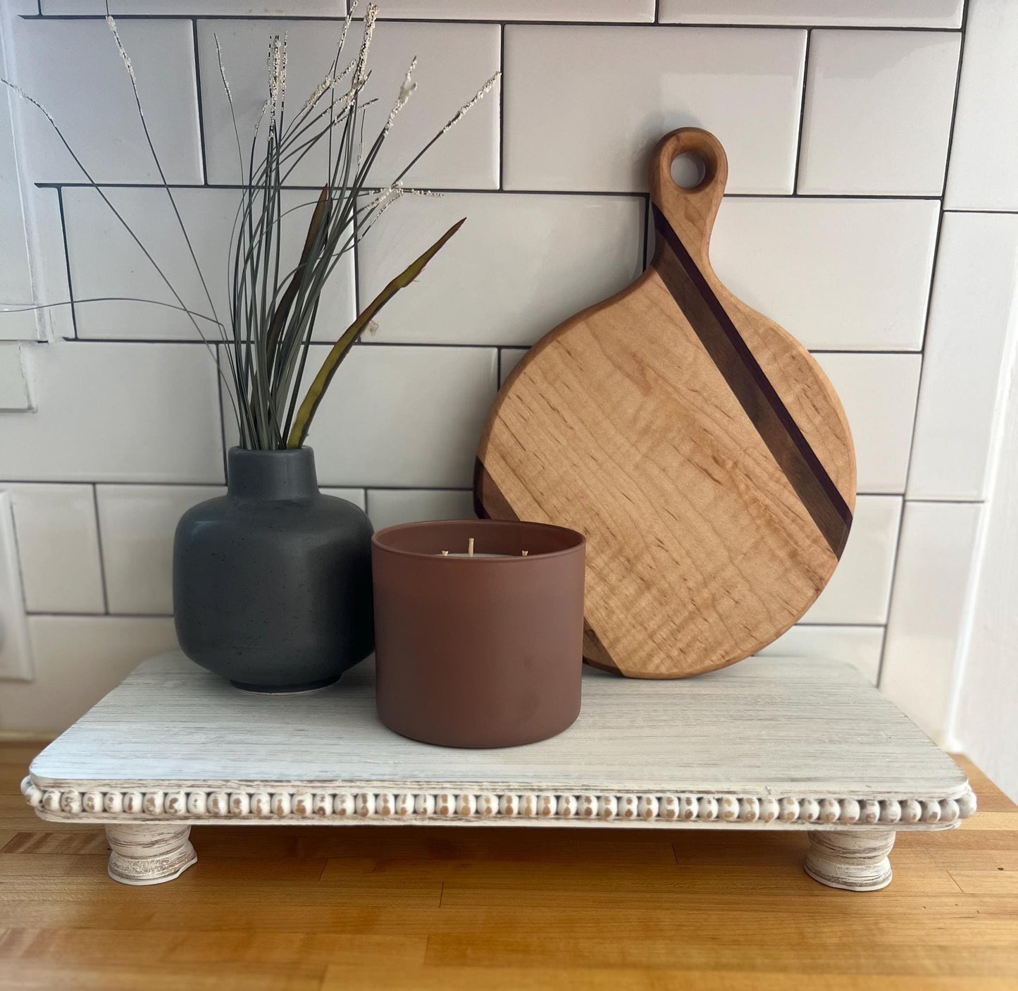 Round Paddle Cutting Board- Maple, Walnut, and Purple Heart- 11" x8"