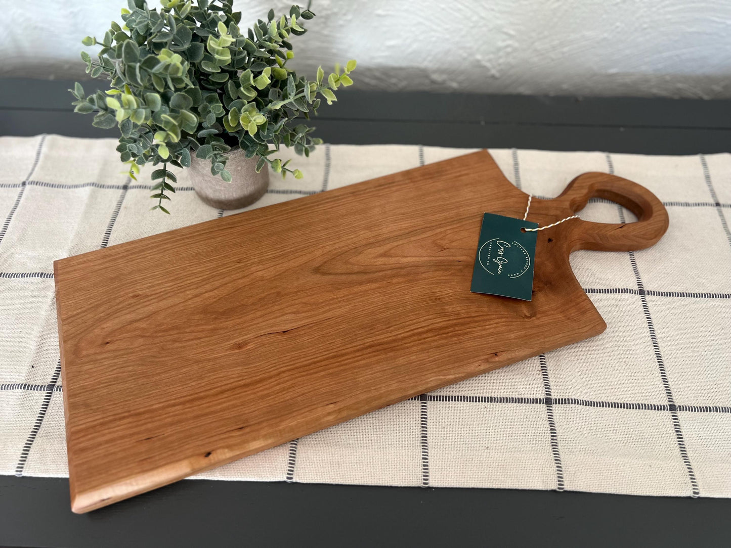 Cherry Paddle Cutting Board- 22"x 8.87" Solid No Glue, Curved Paddle Handle, Wood Serving Board